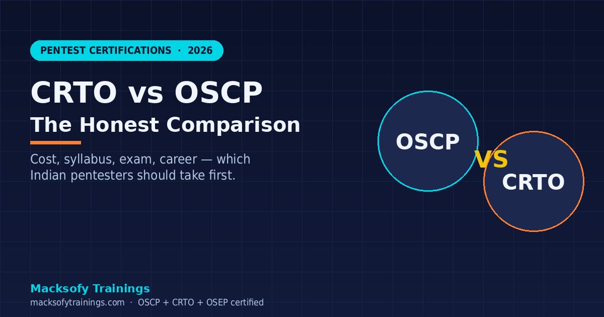 Hero banner: CRTO vs OSCP honest comparison 2026 — Macksofy Trainings