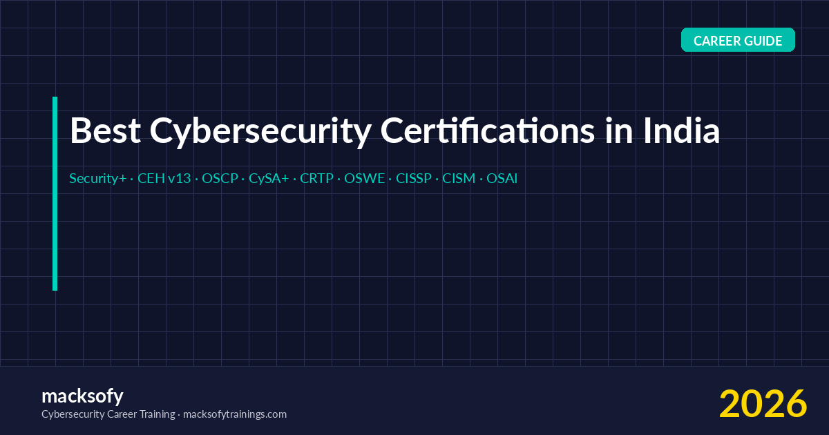 Best cybersecurity certifications in India 2026 — Security+, CEH v13, OSCP, CySA+, CRTP, OSWE, CISSP, CISM, OSAI and ISO 27001 ranked by career stage
