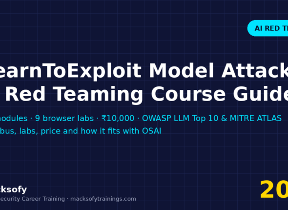LearnToExploit Model Attack and Red Teaming course guide 2026 — 12 modules, 9 browser labs, OWASP LLM Top 10 and MITRE ATLAS mapping, Macksofy Trainings